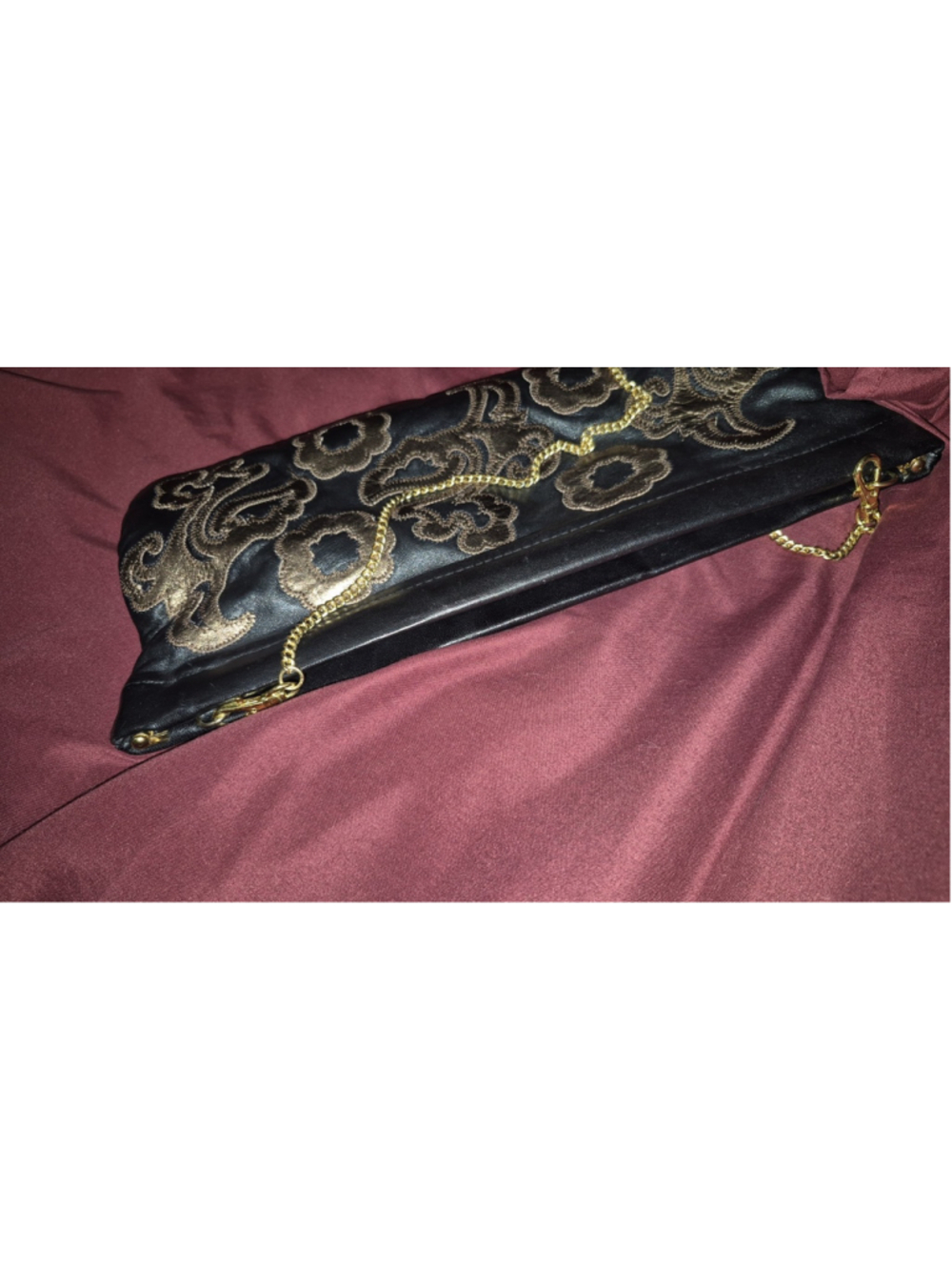 Great American Leatherworks Black & Bronze Floral Leather Clutch removable chain - Picture 3 of 8